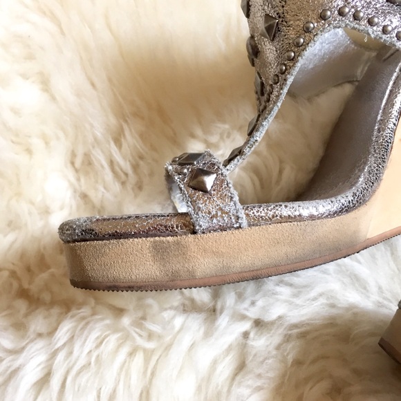 Arleen C Studded Silver Leather Wedge Sandals - Picture 7 of 8